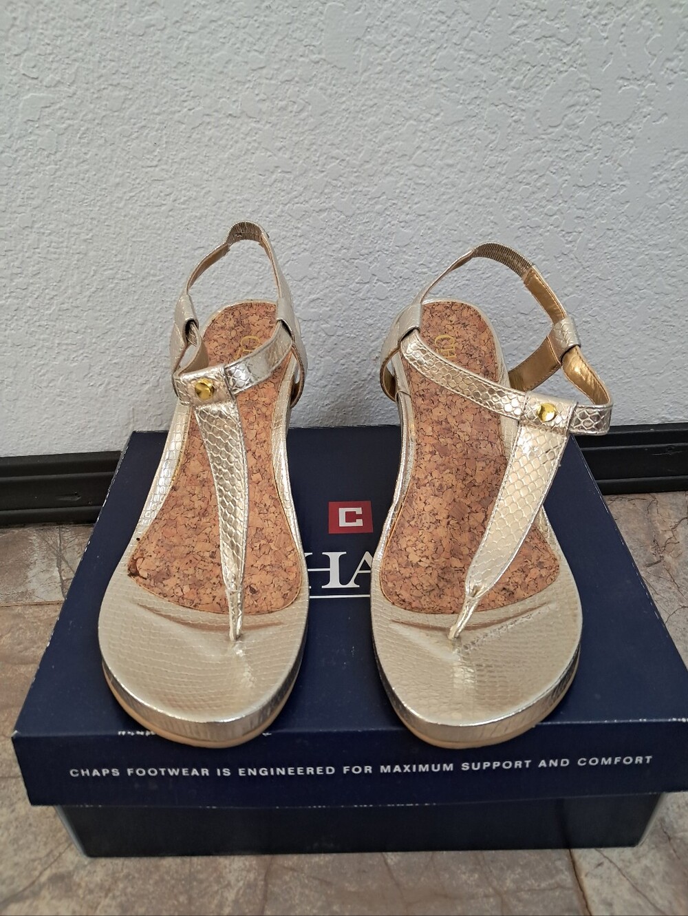 Chaps Raevyn Wedges 10B Gold Cork Heel Slingback Open Toe Fairycore Coquette